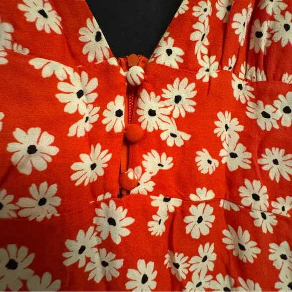 Reformation Red Orange Daisy Slip Dress Montague Dress in Oopsie Daisy Size 6 - Picture 5 of 12